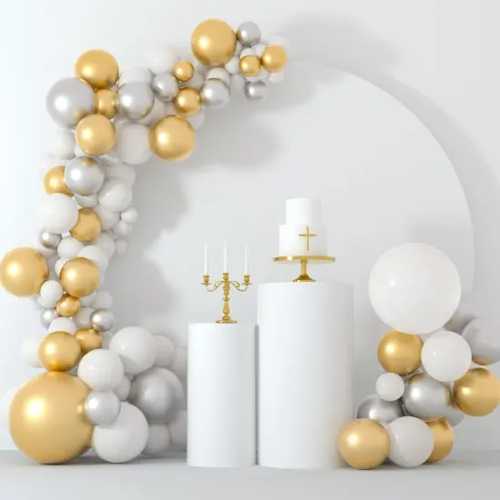 White and Gold Silver Balloon Garland Arch Kit 5 10 12 18 Inches Metallic Gold Silver White Balloons for Birthday Wedding Bridal Baby Shower Graduation Party Decorations {5}