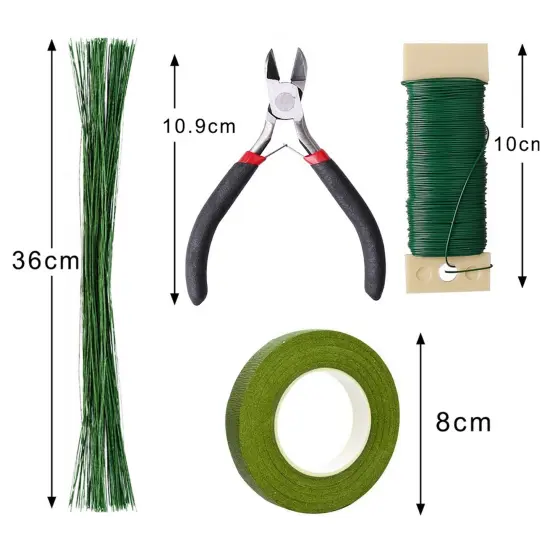 Floral Arrangement Kit, Floral Tape and Floral Wire with Cutter,Green Floral Tape 22 Guage Floral Stem Wire 26 Gauge Green Floral Wire for Bouquet Stem Wrap Florist, Wreath Making Supplies {3}