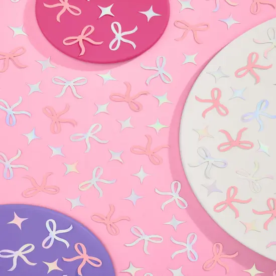 Fetti Bow Confetti - 200 pc | Bachelorette Party Pink and Iridescent, Engagement Party Decoration, Tying the Knot Table Decor, Bride To Be Coquette Ribbon Bridal Shower Supplies {2}