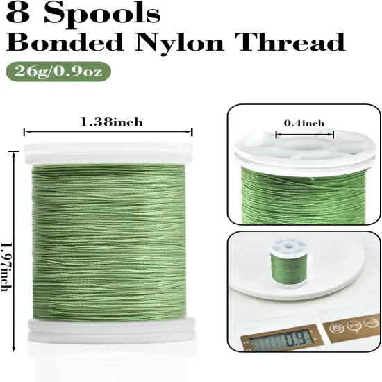 8 Spools Extra Strong Upholstery Thread 218 Yards Sewing Thread Kit, Bonded Nylon Thread for Sewing Machine, Heavy Duty Thread for Kite, Home, Craft, DIY and Denim Leather {3}