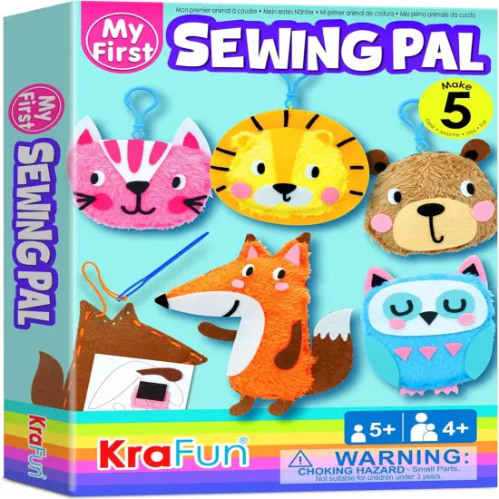 My First Sewing Animal Summer for Kids, Beginner Art & Craft, 5 Easy Activities Stuffed Animal Dolls, Keyring Charms, Instructions & Felt Materials for Learn to Sew, Embroidery {1}