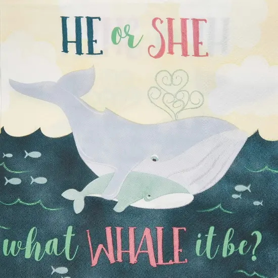 Whale He or She Paper Napkins for Gender Reveal Party (6.5 x 6.5 in, 100 Pack) {4}