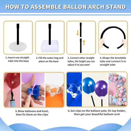 Balloon Arch Kit - Bendable 8.2FT & 6FT Balloon Arch Stand with Base and Manual Pump, Versatile Half Arch Balloon Stand for Birthday, Wedding, Baby Shower, Holiday, and Graduation Party Decorations {4}