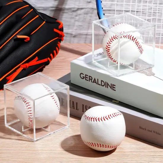 Baseball Display Cases for Balls, Acrylic Baseball Holder Clear UV Protected Cube Autograph Storage Box for Official Size Standing {5}