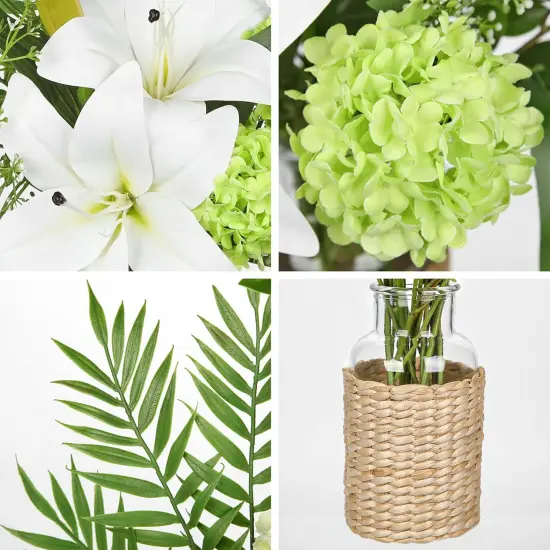 Fake Flowers with Vase, Easter Lily Flowers, White Silk Tiger Lily and Hydrangea Artificial Flowers in Vase, Faux Plants and Flowers Arrangement Bouquets for Table Centerpieces Home Decor {2}