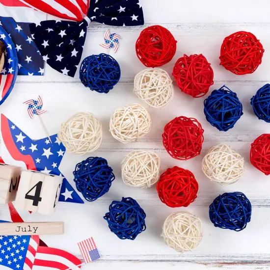 18pcs 4th of July Decorative Balls Rattan Decoration - Red Blue White Balls for Independence Day Home Decor Craft Vase Bowl Filler Table Party Supplies Decorations {4}