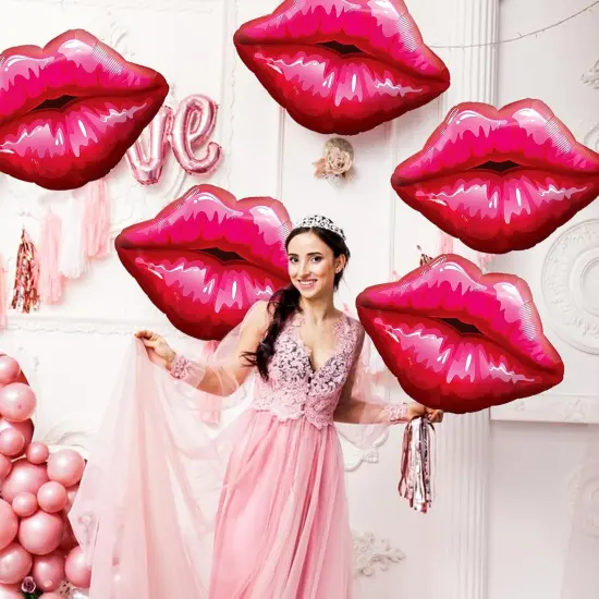 6 PCS Red Lip Balloon Set, Hot Pink Kiss Decorations {2}