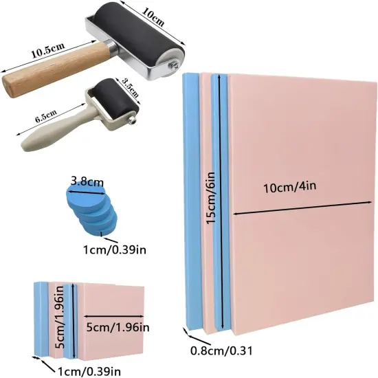 30PCS Rubber Block Stamp Carving Blocks with Cutter Tools and Rubber Brayer Roller for DIY Printmaking and More Crafts (combo pack) {2}