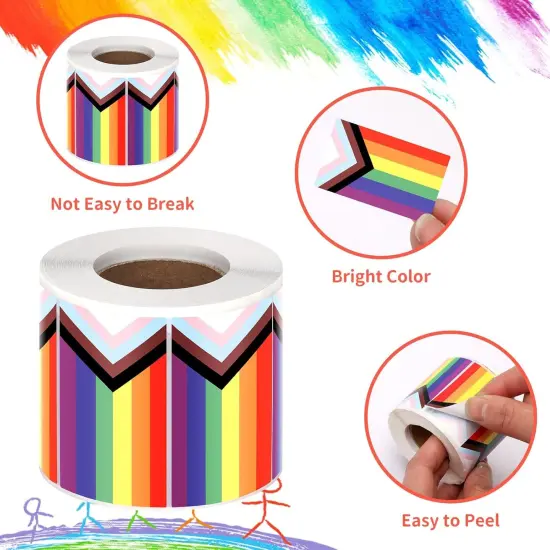 500 Pcs Pride Sticker Roll, 2 x 1.22 Inch Rainbow Flag Decal, LGBT Stickers, Progress Stickers Adhesive Label for LGBT Pride Stuff Accessories {4}