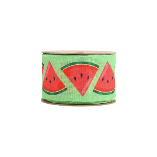 LaRibbons 2 1/2" Wired Ribbon | Watermelon Slice on Green | 10 Yard Roll {4}