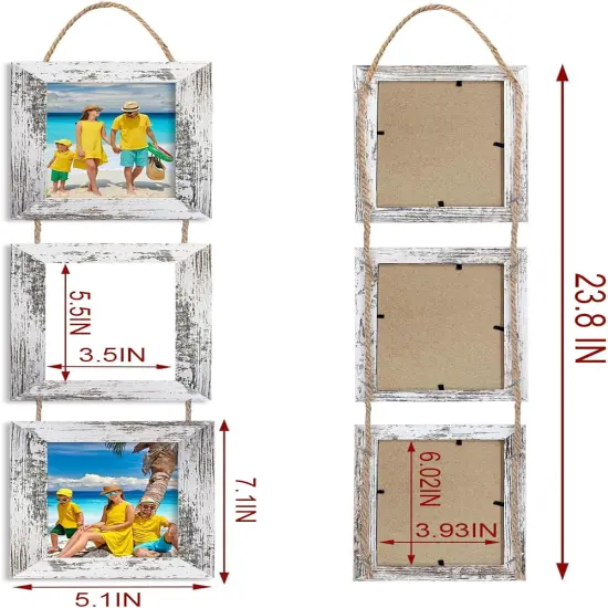 Picture Frames, 4x6 Picture Frames Collage Wall Decor, Wall Hanging Picture Frames Collage with 3 Opening, MDF Wood Frames 2 Pack（Rustic White） {2}