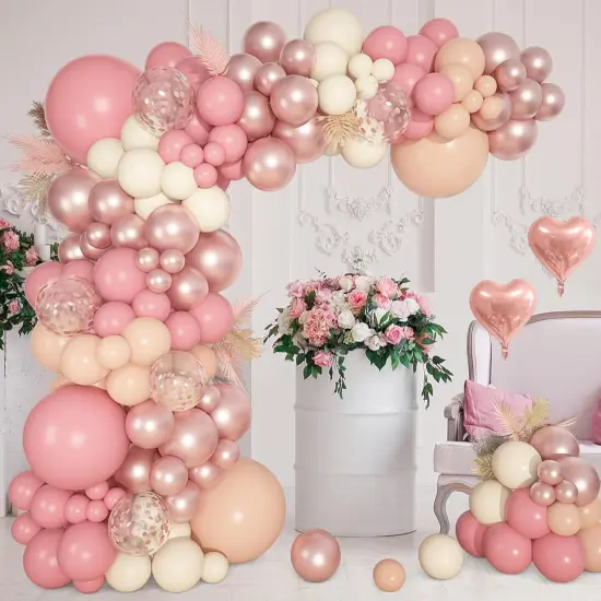 Life Dusty Pink Balloons Arch Kit, Different Sizes 18 12 10 5Inch Blush Pink Rose Gold Nude Ivory Confetti Latex Heart Foil Balloon for Girls Wedding Baby Shower Boho Birthday Party Decorations {5}