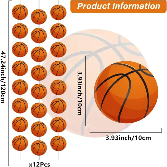 12 PCS Basketball Banners Basketball Happy Birthday Party Hanging Swirl Sport Party Garland Kit for Boys Kids Teenagers Men B-day Photo Prop Basketball Team Slam Dunk Birthday Baby Shower Party Decor {2}