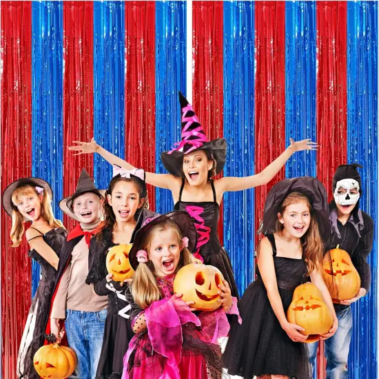 2 Pack Red and Blue Foil Fringe Curtains Photo Booth Prop Tinsel Streamer Backdrops Birthday Party Supplies Bachelorette Bridal Wedding Baby Shower Graduation Party Decorations, 3.3 x 6.6 ft {5}
