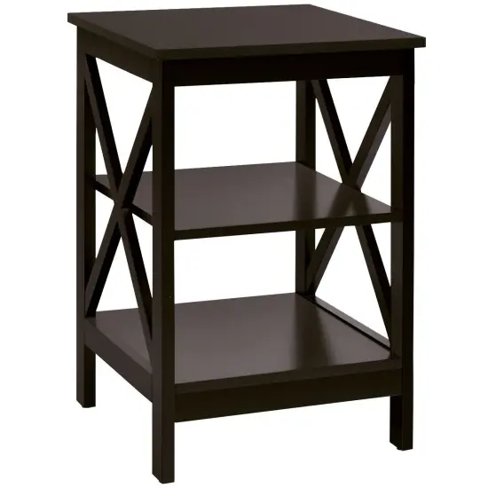 Multi-Functional Side Table with 3 Tier Storage Compartment and X-Shaped Side Design Grey {9}