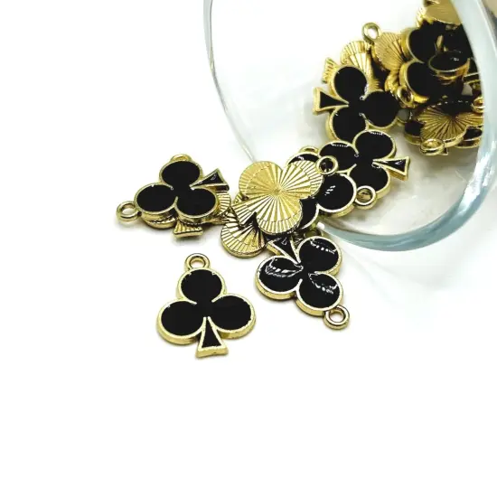 1, 4, 20 or 50 Pieces: Black Playing Card Club Charms {1}