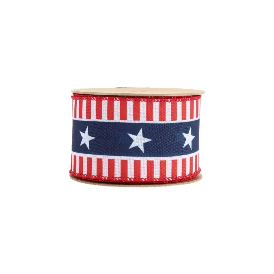 LaRibbons 2 1/2" Wired Ribbon | Red/White/Blue Stars and Stripes | 10 Yard Roll {4}