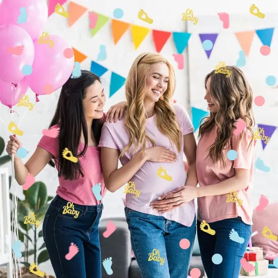 350 Pieces Gender Reveal Confetti Baby Shower Decoration Pink Blue Gold Round Glitter Confetti Oh Baby Footprints Table Paper Confetti for Gender Reveal Party Table Wedding Decor {5}