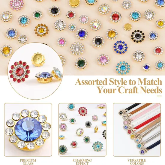 150 Pcs 3 Sizes 10 Mixed Colors Sew on Rhinestones, Crystal Glass with Metal Base Flower Shape Claw Flatback Rhinestones for Crafting, Bedazzling Rhinestones for Clothes Shoes & Sewing Accessories {2}