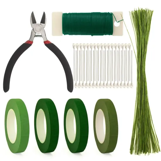 Floral Arrangement Kit, Green Floral Tape Floral Stem Wire Floral Wire Boutonniere Flower pin and Wire Cutter Tools Kit for Bouquet Stem Wrap Florist, Wreath Making Supplies {1}