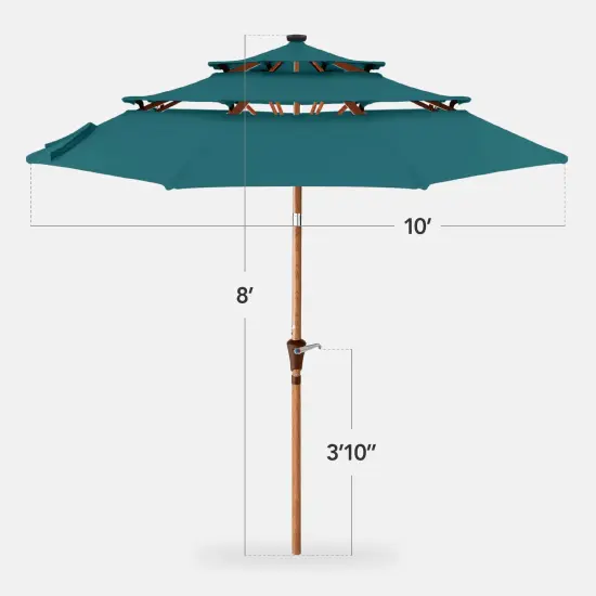 Best Choice Products Woodgrain Pattern 10ft 3-Tier Solar Patio Umbrella w/ 24 LED Lights, Tilt Cerulean {2}