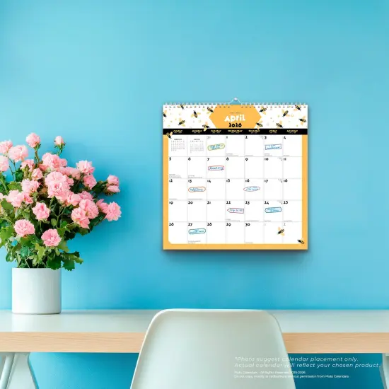 Busy Bees | 2026 12 x 12 Inch (Hanging) 18 Months Monthly Square Wire-O Calendar | Sticker Sheet | July 2025 - December 2026 {3}