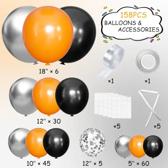 Orange Black and Metallic Silver Balloons Garland Arch Kit, 146 Pcs Latex Balloons with Confetti for Birthday Party Graduation Father's Day Anniversary Bachelorette Party Decoration {4}
