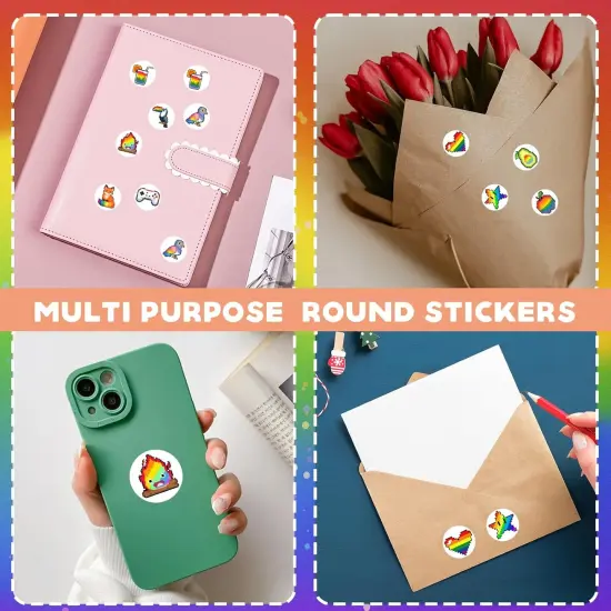 Pixel Pride Rainbow LGBTQ Dot Stickers Roll Labels(1000 pcs) Gay Pride Stuff Decoration Decal Gifts Merch Party Supplies in 2 Rolls with 10 Patterns for Laptop Window Luggage Guitar Skateboard {3}