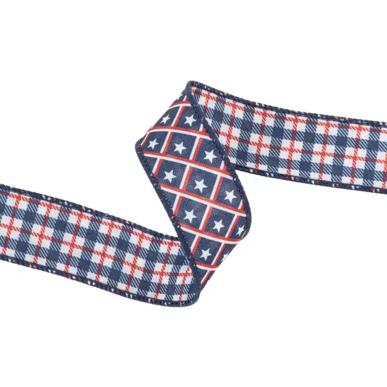 LaRibbons 1 1/2" Wired Ribbon | Patriotic Diamond Stars/Plaid | 10 Yard Roll {3}