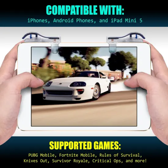 For PUBG Fortnite L1R1 Mobile Phone Game Controller Compatible with iPhone, Android, Silver Clear {6}