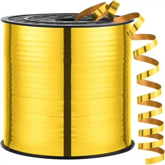 Gold Metallic Curling Ribbon, 500 Yards, 3/16" Width, Plastic Film, Festive & Crafting Occasion {1}
