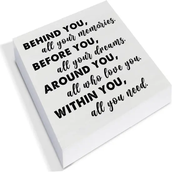 Graduation Quote Wood Box Sign Decor Desk Sign Positive Behind You All Your Memories Wooden Box Block Sign Rustic Home Shelf Wall Decoration Grad Gift {2}