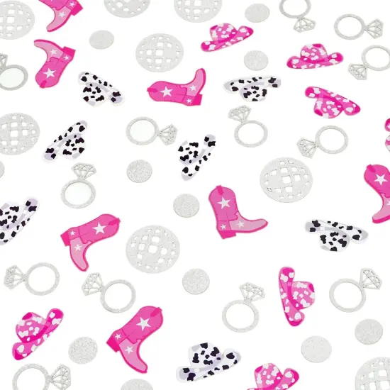 Cowgirl Disco Bachelorette Confetti, Disco Cowgirl Bachelorette Party Decorations, Glitter Disco Ball Ring and Pink Cowgirl Boot Hat Confetti for Bachelorette Bridal Shower Table Decor（100pcs） {2}