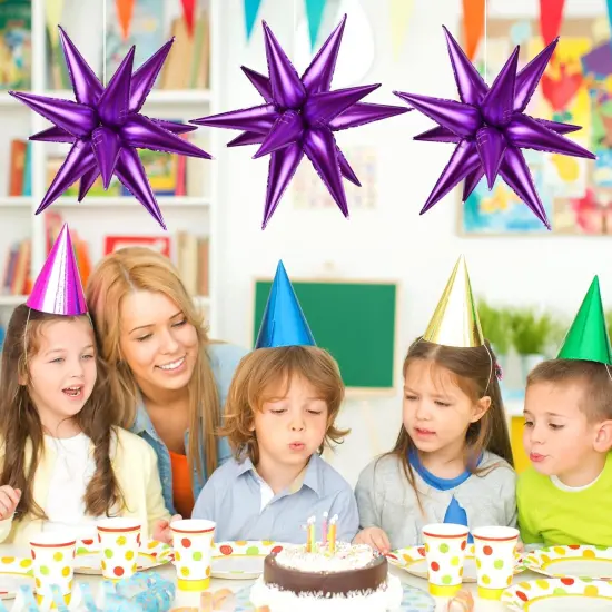 60 Pcs Star Foil Balloons Explosion 12 Point Cone Balloon Magic Starburst Balloon Large for Wedding Anniversary Backdrop Birthday Party Decorations (Purple) {2}