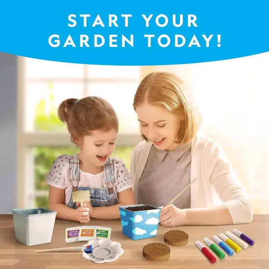 National Geographic Summer Flower & Herb Gardening Kit for Kids - Gardening Set with 3 Stainless Steel Pots, Paint & Stickers, Outdoor Toys, Craft Kits, Kids Plant Growing Kit, Easter Basket Stuffers {5}