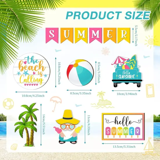 12 Pcs Tiered Tray Decor Set - Hello Summer Hawaii Farmhouse Rustic Beach Gnome Wood Sign Items for Home Table Kitchen Shelf Decor {3}