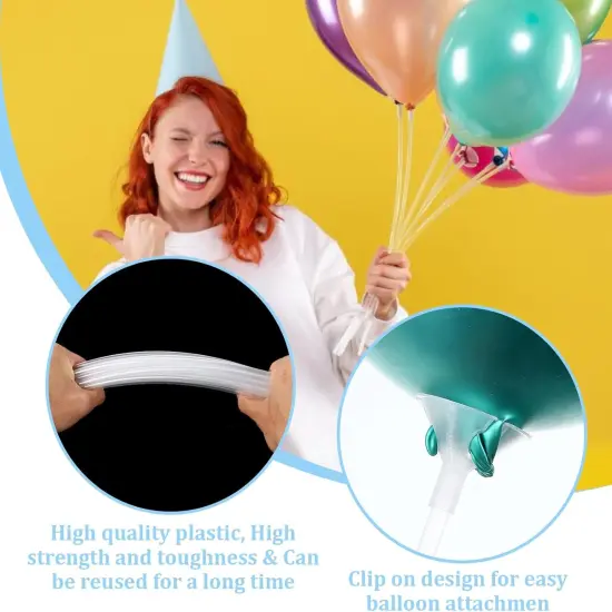 20 Pcs Balloon Sticks, Long Plastic Balloon Sticks With Bases, Balloon Holder Sticks Balloon Weights for Tying Balloon Arch Anniversary, Birthday, Parties, Wedding Decorations(Transparent) {2}