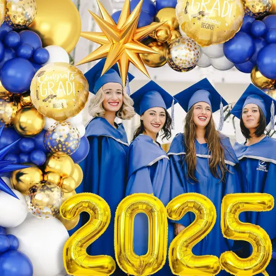 Graduation Balloons Garland Arch Kit, Graduation Balloons Class of 2025, Navy Blue and Gold White Latex Balloons with Graduation Class Foil Balloons for 2025 Graduation Party Decor {5}