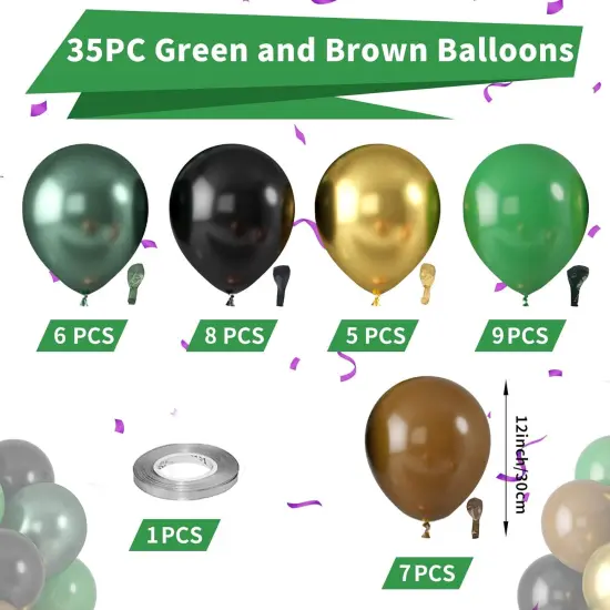Green and Brown Balloons, Dark Emerald Green Balloon Camouflage Green Black Brown Balloons, Metallic Green Gold Balloon for Camping Game Jungle Theme Camo Birthday Baby Shower Army Party Decorations {2}