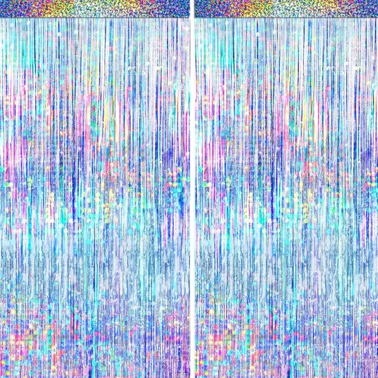 4 Packs Silver Foil Fringe Curtain, Silver Glitter Metallic Tinsel Backdrop for Birthday, Wedding, Baby Shower, 70s 80s 90s Theme Disco Party, Bachelorette Party, Iridescent Party Decorations Supplies {1}