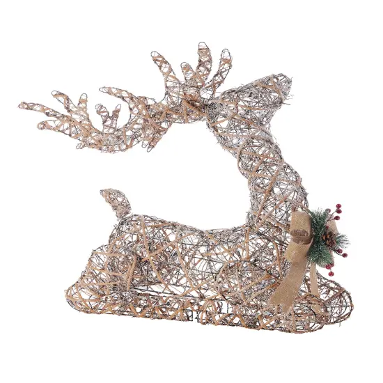 Natural Rattan Sitting Reindeer, 32in,Pre-Lit w/ 80 Warm White LED Light, Plug In {1}