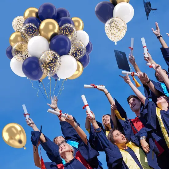 Navy Blue Gold Balloons Set, 50 pcs 12 inch Metallic Gold Navy Blue White Confetti Latex Balloons Kit {3}