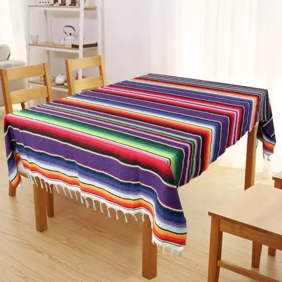 Mexican Tablecloth 60 x 85 Inch, Colorful Cotton Mexican Blanket with Fringe, Handwoven Beautiful Table Cloth for Mexican Fiesta Party Cinco de Mayo Decorations Perfect Picnic Blanket {5}