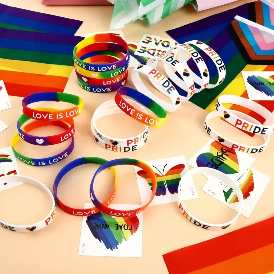 40 Pcs Pride Accessories, lgbtq Accessories Set Include Mini Rainbow Flag Temporary Tattoo Stickers Silicone Bracelets for Pride Gay Lesbian LGBTQ Parade Celebration Daily Wear {3}