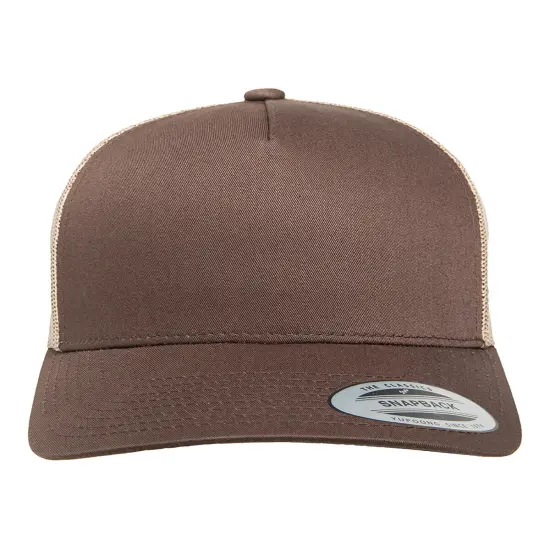 YP Classics&reg; Retro Trucker Cap Timeless & Casual Style BROWN/ KHAKI {1}