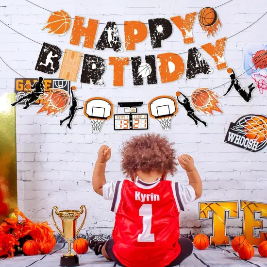Basketball Happy Birthday Banners，Basketball Themed Party Decorations, Basketball Themed Party Supplies Basketball Slam Dunk Garland Birthday Party Bunting Sign for Kids Teenagers Boys Men {5}