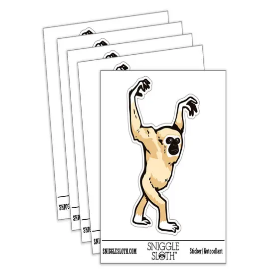 Water Bottle Sticker Set Lar Gibbon White-Handed Gibbon Primate Walking Cute Waterproof Vinyl Stickers Pack Decal, Skateboard, Laptop, Car, Window, Bumper - 5 Pack {2}