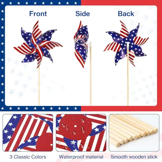 American Flags Patriotic Pinwheels,24 Pack Classroom American Flags Decorations Small USA Flags On Stick With Yard USA Pinwheels,Red White And Blue Decorations For Patriotic Party Supplies {2}