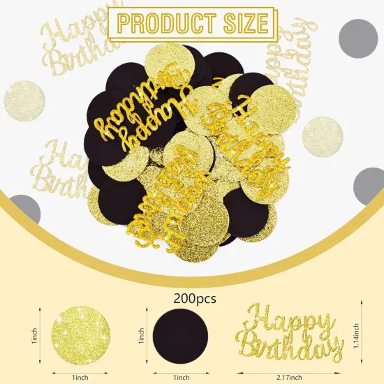 200Pcs Happy Birthday Confetti Glitter Gold and Black Circle Dots Confetti Table confetti For Birthday party Halloween Bachelorette Wedding Baby Shower Decorations {2}
