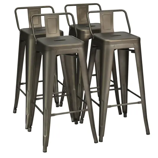Set of 4 Metal Counter Height Dining Chairs with Low Back and Rubber Feet Suitable to Any Space Gun {7}